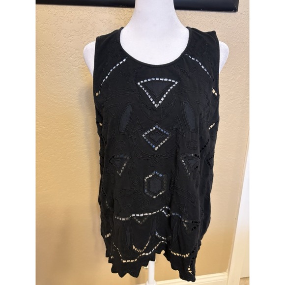 Lucky Brand Tops - Lucky Brand Women's Black Embroidered Cut Out Sleeveless Top, XL